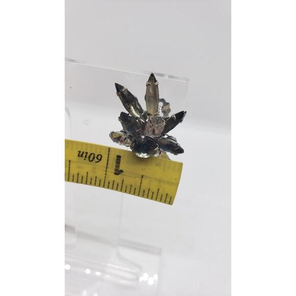 Vintage Earrings Rhinestone Smokey Topaz & Clear Flower 1950s Clip On - Picture 10 of 10